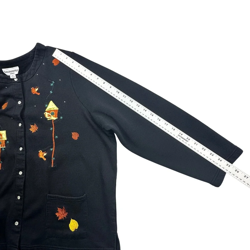 Breckenridge Women's 3X Black Embroidered Birdhouse Leaf Cardigan Sweatshirt - Picture 12 of 15
